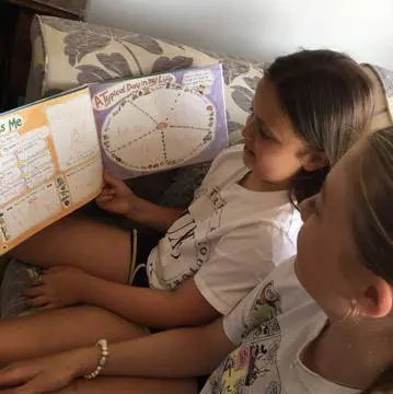 Hattie and Lizzie reading Muddles, Puddles and Sunshine Hattie and Lizzie reading Winston's Wish book Muddles, Puddles and Sunshine
