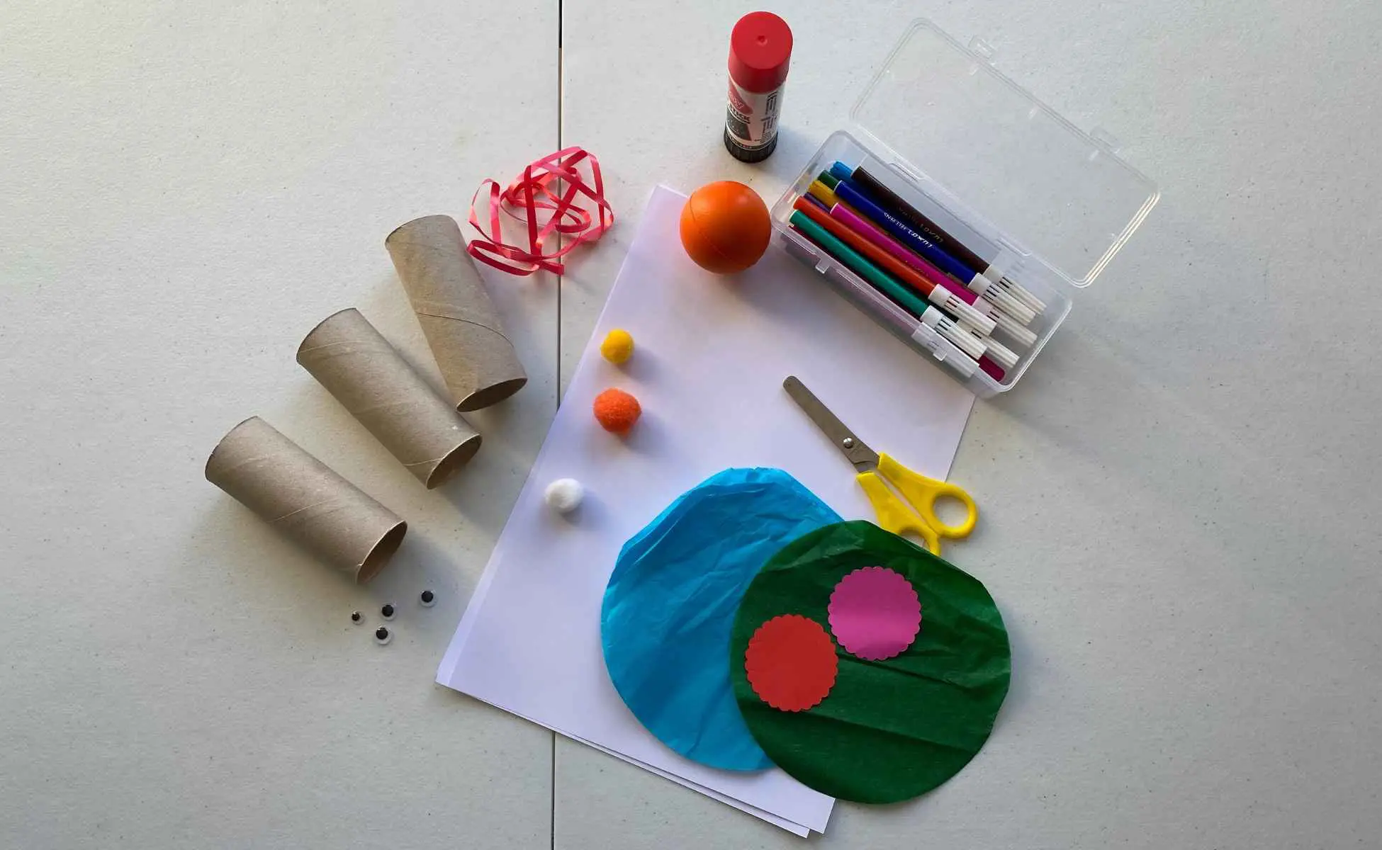 Snowman strike Christmas activity materials - Winston's Wish Materials need for Snowman Strike Christmas activity. Toilet roll tubes, white paper, coloured pens, felts, pompoms, string, a ball, scissors and glue