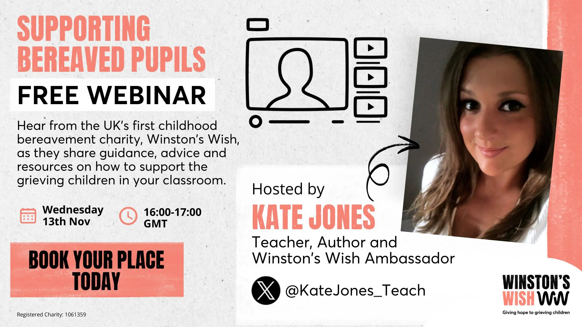 Supporting Bereaved Pupils Webinar - 13.11.24 (1920 x 1080 px) Kate Jones free webinar