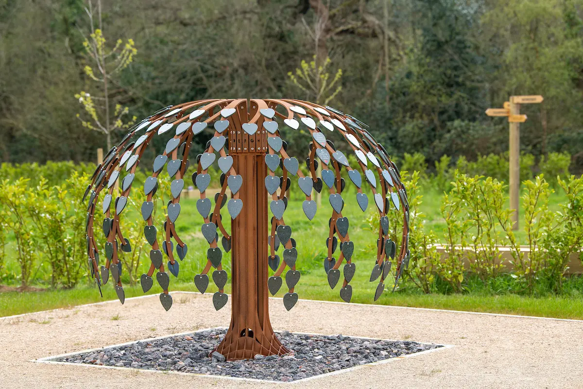 Corten Steel Tree SMALLER Westerleigh Crematorium site featuring steel memorial tree