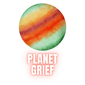 07 Planet Grief Green, red and orange planet icon with the title: Planet Grief
