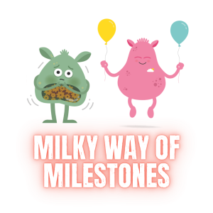 10 Milky Way of Milestones Alien emotions of grief, happy and worried with title: Milky Way of Milestones