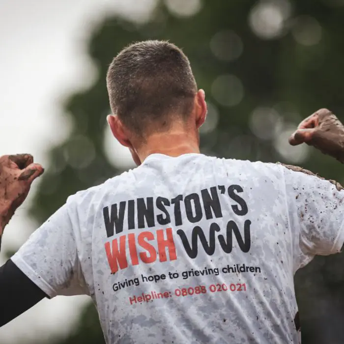 Turn Up the Dial: building a sustainable organisation featuring an image of a Winston's Wish support following his tough mudder challenge