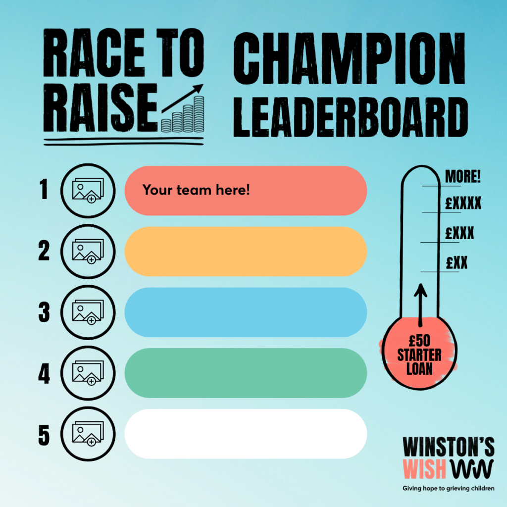 A leaderboard - the headline reads 'Race to Raise Champion leaderboard'