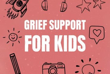 Grief Support for Kids header featuring a pencil, camera, lightbulb, rocket and headphones icon